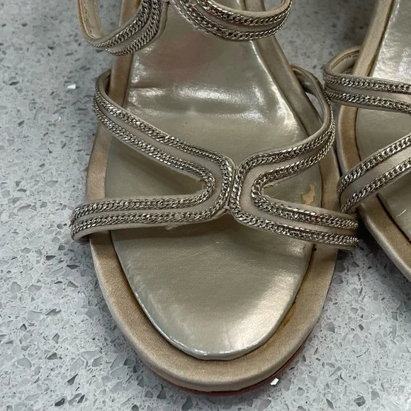 BCBG MAX AZRIA 8M Elegant Gold Strappy Women's Sandals ankle Strap 4” Gold heel - Picture 13 of 13